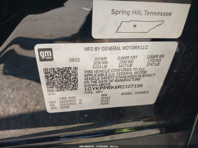 2024 Cadillac Lyriq VIN 1GYKPPRK6RZ107199 IAAI salvage auction — FRONT END, Original (Texas), sold $9,975 on 2026-08-27 (photo 9)