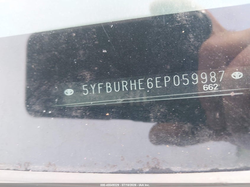 2014 Toyota Corolla VIN 5YFBURHE6EP059987 IAAI salvage auction — FRONT END, Clear (Virginia), sold $1,700 on 2026-07-24 (photo 9)
