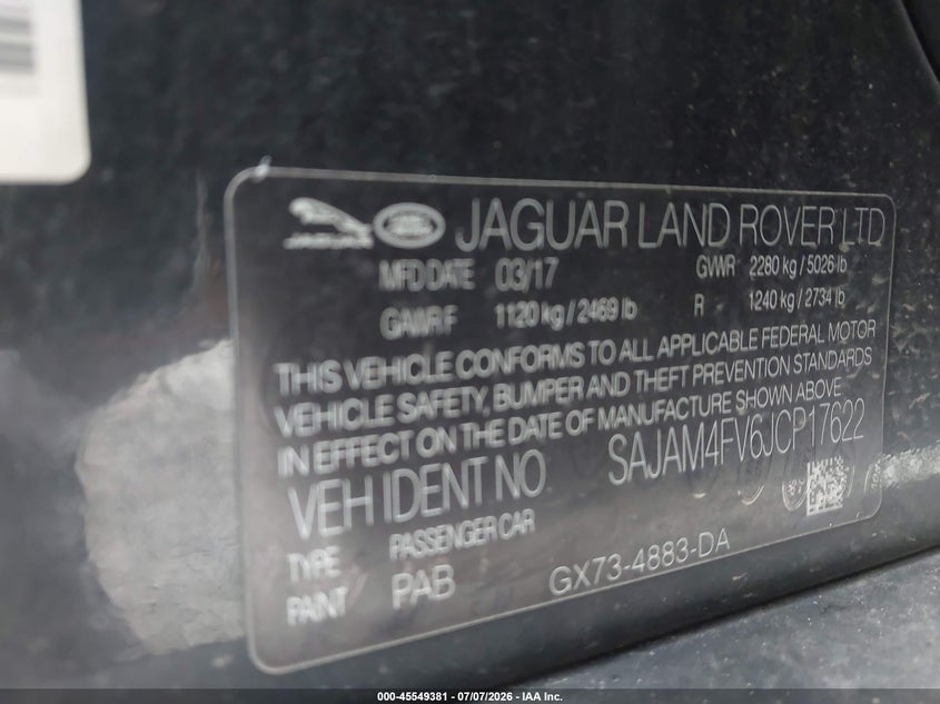 2018 Jaguar Xe VIN SAJAM4FV6JCP17622 IAAI salvage auction — FRONT END, Salvage (Ohio), sold $25 on 2026-07-31 (photo 9)