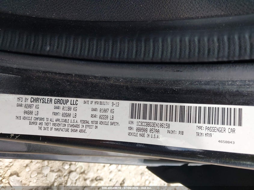2014 Chrysler 200 VIN 1C3CCBBG3EN106158 IAAI salvage auction — SIDE, Salvage (Ohio), sold $300 on 2026-07-23 (photo 9)