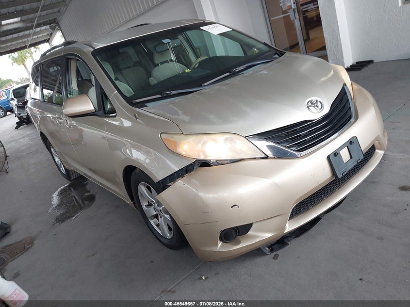 2013 Toyota Sienna VIN 5TDKK3DC7DS356747 IAAI salvage auction — LEFT FRONT, Rebuildable (Florida), sold $300 on 2026-07-29 (photo 1)