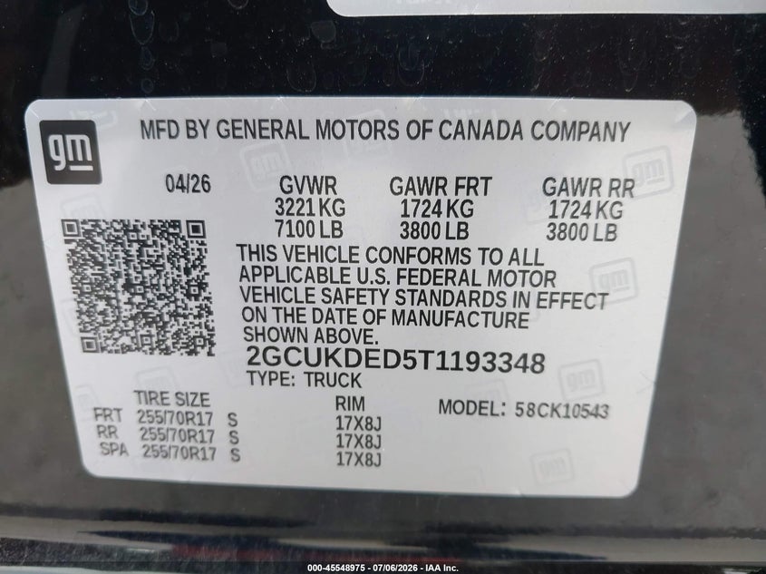 2026 Chevrolet Silverado VIN 2GCUKDED5T1193348 IAAI salvage auction — REAR END, Salvage Title, sold $22,900 on 2026-07-09 (photo 9)