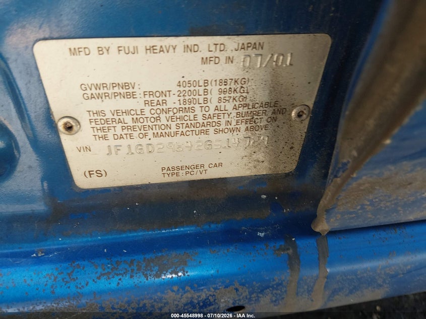 2002 Subaru Impreza VIN JF1GD29642G514729 IAAI salvage auction — NORMAL WEAR, Clear (Idaho), sold $525 on 2026-07-24 (photo 9)