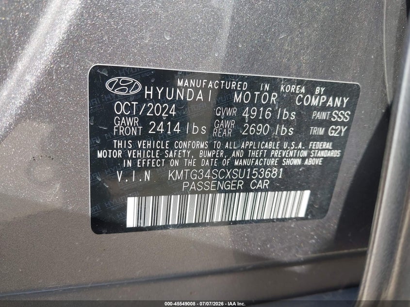 2025 Genesis G70 VIN KMTG34SCXSU153681 IAAI salvage auction — FRONT END, Enterprise Vehicles Clear Only (South Dakota), sold $15,100 on 2026-07-21 (photo 9)