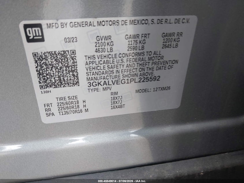2023 Gmc Terrain VIN 3GKALVEG1PL225592 IAAI salvage auction — LEFT FRONT, Salvage Title, sold $7,100 on 2026-08-21 (photo 9)