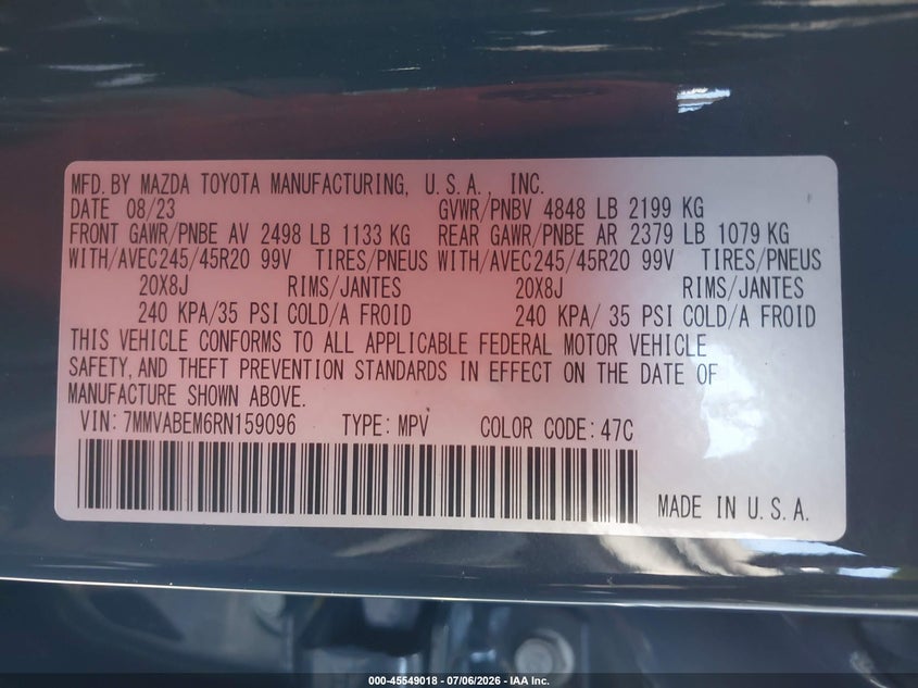 2024 Mazda Cx-50 VIN 7MMVABEM6RN159096 IAAI salvage auction — LEFT SIDE, Rebuildable (Florida), sold $12,100 on 2026-07-30 (photo 9)