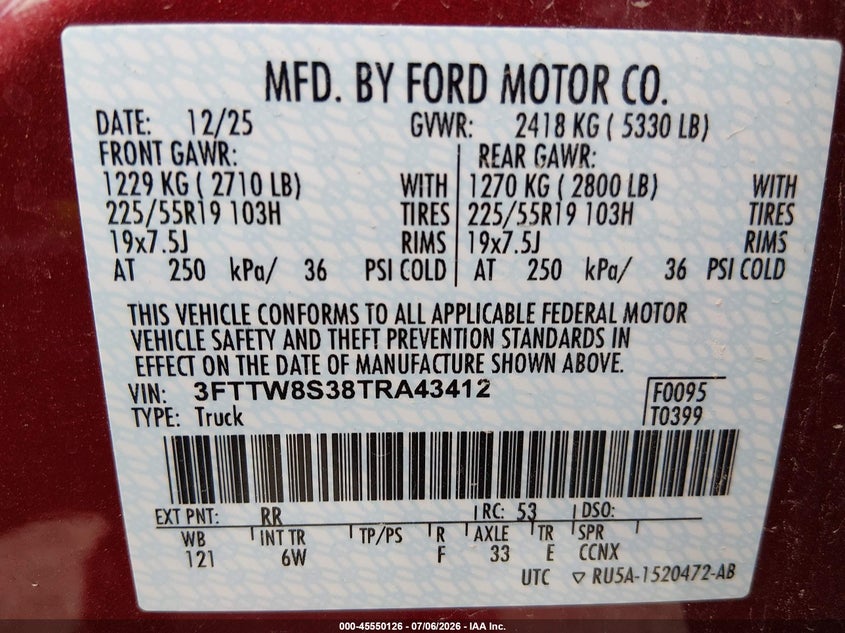 2026 Ford Maverick VIN 3FTTW8S38TRA43412 IAAI salvage auction — RIGHT FRONT, Salvage (Kansas), sold $9,250 on 2026-08-28 (photo 9)