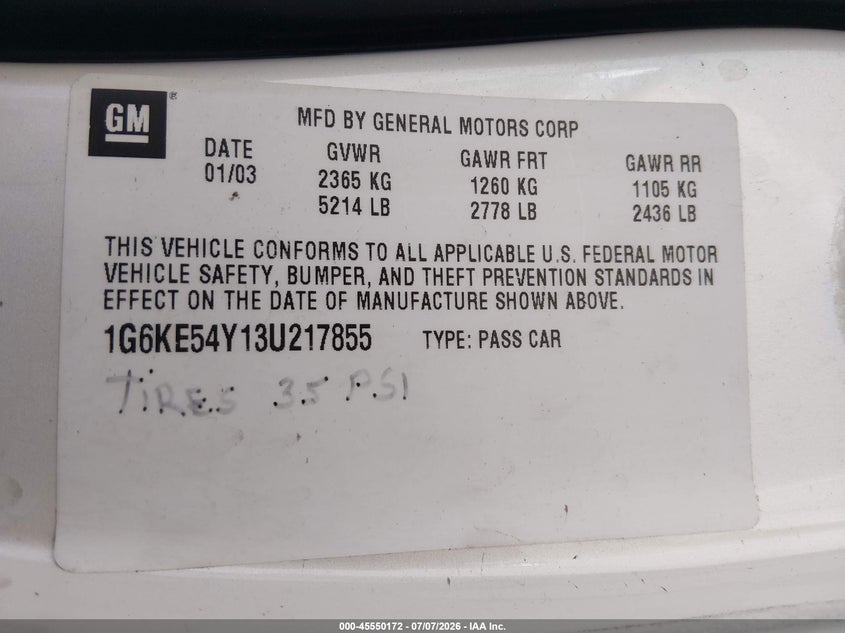 2003 Cadillac De ville VIN 1G6KE54Y13U217855 IAAI salvage auction — REAR END, Salvage (Arizona), sold $300 on 2026-07-11 (photo 9)
