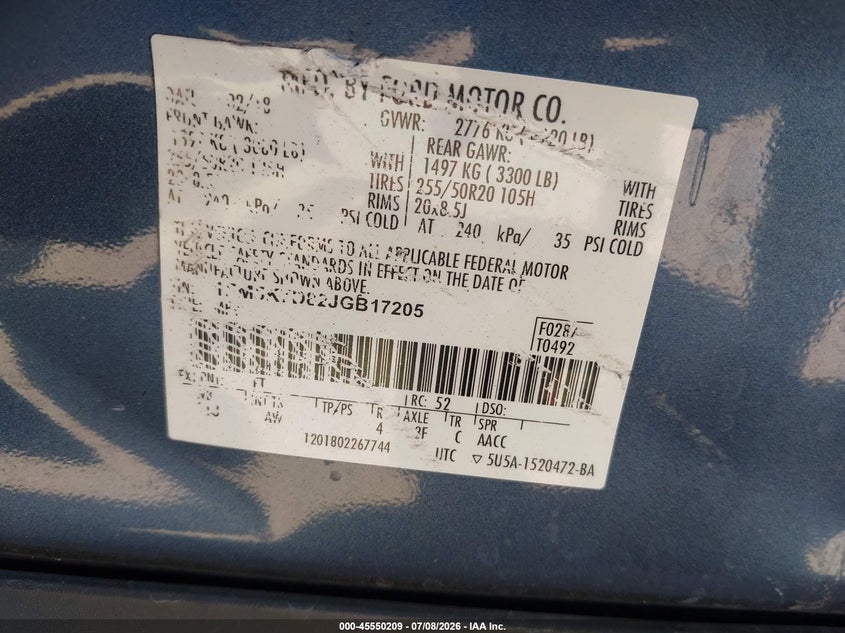2018 Ford Explorer VIN 1FM5K7D82JGB17205 IAAI salvage auction — SIDE, Salvage (Texas), sold $1,950 on 2026-07-22 (photo 9)