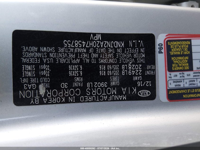2017 Kia Soul VIN KNDJN2A20H7458755 IAAI salvage auction — NORMAL WEAR, Clear (Arkansas), sold $475 on 2026-07-29 (photo 9)