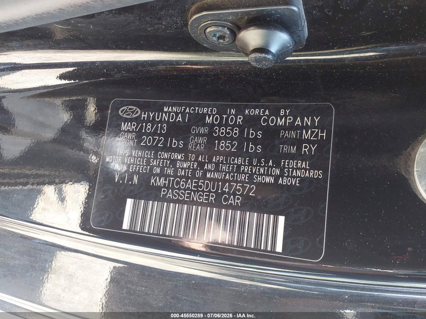 2013 Hyundai Veloster VIN KMHTC6AE5DU147572 IAAI salvage auction — NORMAL WEAR, Clear (Illinois), sold $600 on 2026-07-29 (photo 9)
