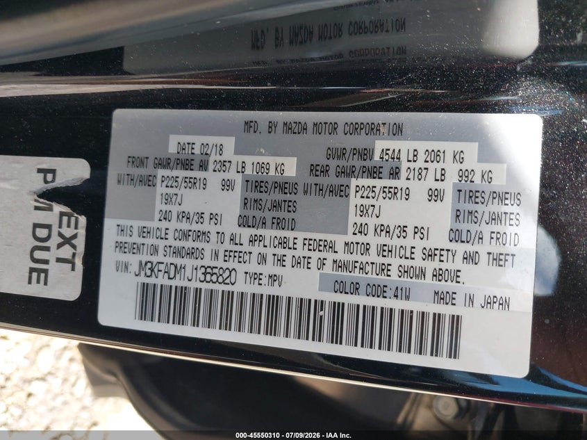 2018 Mazda Cx-5 VIN JM3KFADM1J1365820 IAAI salvage auction — FRONT END, Salvage (North Carolina), sold $2,300 on 2026-07-23 (photo 9)