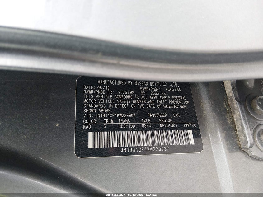 2019 Nissan Rogue VIN JN1BJ1CP1KW229987 IAAI salvage auction — FRONT END, Nrc Lienholder Repossession Paperwork (Mississippi), sold $1,550 on 2026-07-28 (photo 9)