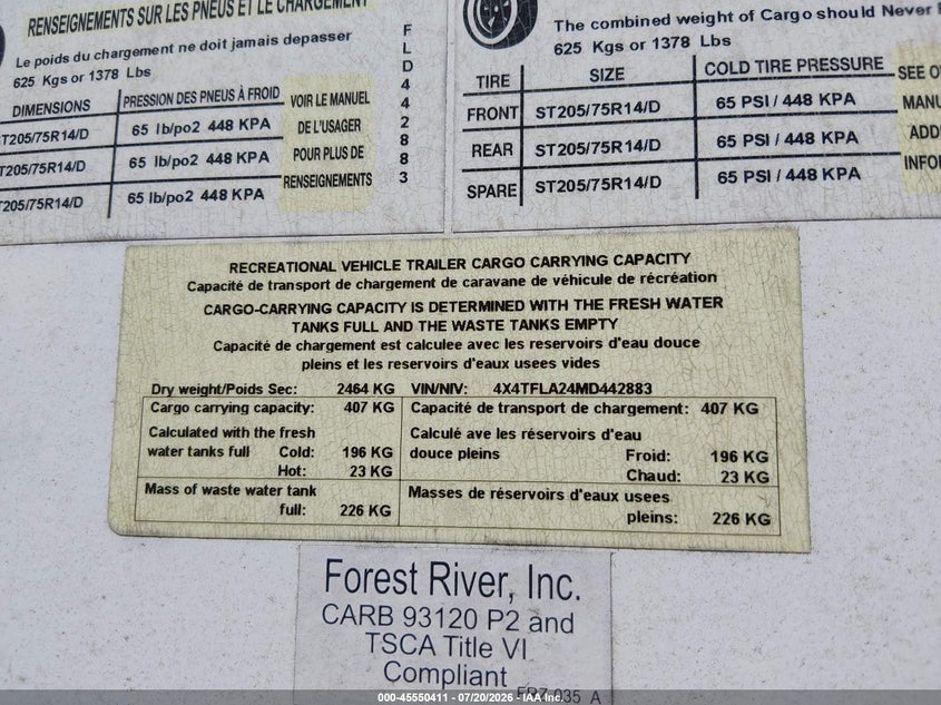 2021 Flagstaff Other VIN 4X4TFLA24MD442883 IAAI salvage auction — UNKNOWN, Salvage (Alabama), sold $5,150 on 2026-08-18 (photo 9)
