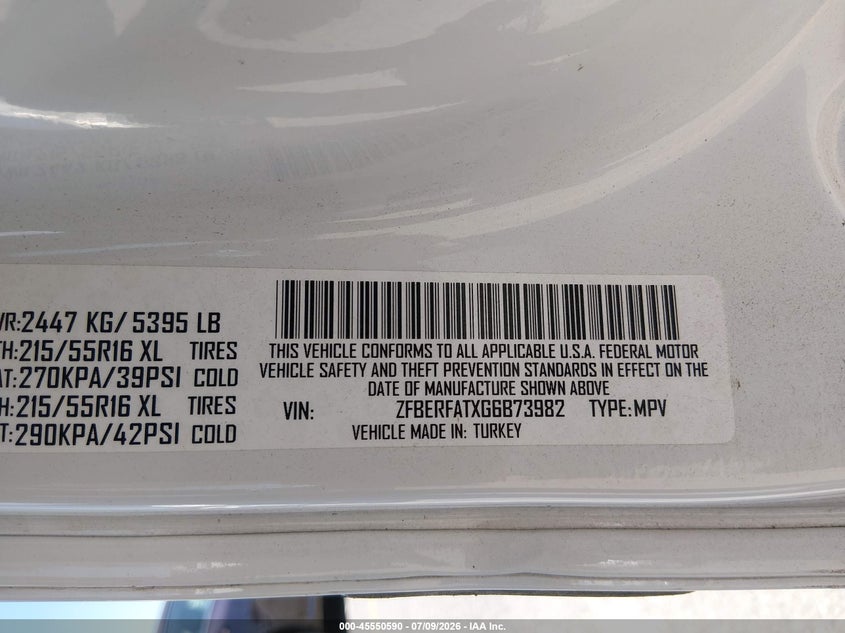 2016 Ram Promaster city VIN ZFBERFATXG6B73982 IAAI salvage auction — REAR END, Salvage Title, sold $1,550 on 2026-07-28 (photo 9)