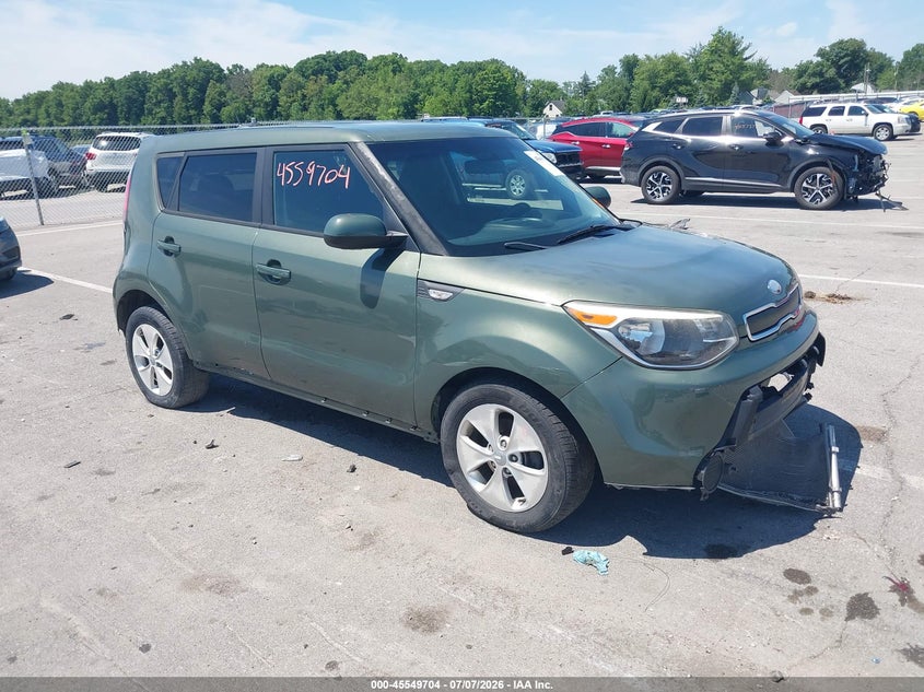2014 Kia Soul VIN KNDJN2A22E7049975 IAAI salvage auction — ENGINE DAMAGE, Salvage (Indiana), sold $350 on 2026-07-31 (photo 1)