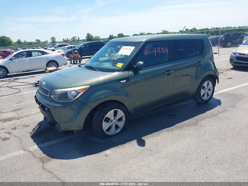 2014 Kia Soul VIN KNDJN2A22E7049975 IAAI salvage auction — ENGINE DAMAGE, Salvage (Indiana), sold $350 on 2026-07-31 (photo 2)