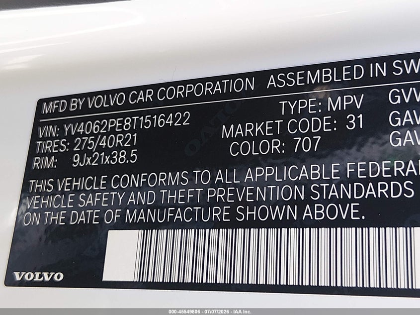 2026 Volvo Xc90 VIN YV4062PE8T1516422 IAAI salvage auction — FRONT END, Clear (Texas), sold $3,050 on 2026-07-21 (photo 9)