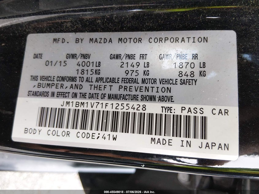 2015 Mazda 3 VIN JM1BM1V71F1255428 IAAI salvage auction — LEFT FRONT, Salvage (Louisiana), sold $525 on 2026-07-29 (photo 9)