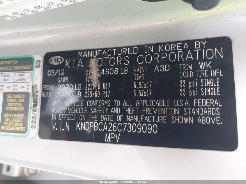 2012 Kia Sportage VIN KNDPBCA26C7309090 IAAI salvage auction — FRONT END, Salvage (Ohio), sold $925 on 2026-07-24 (photo 9)
