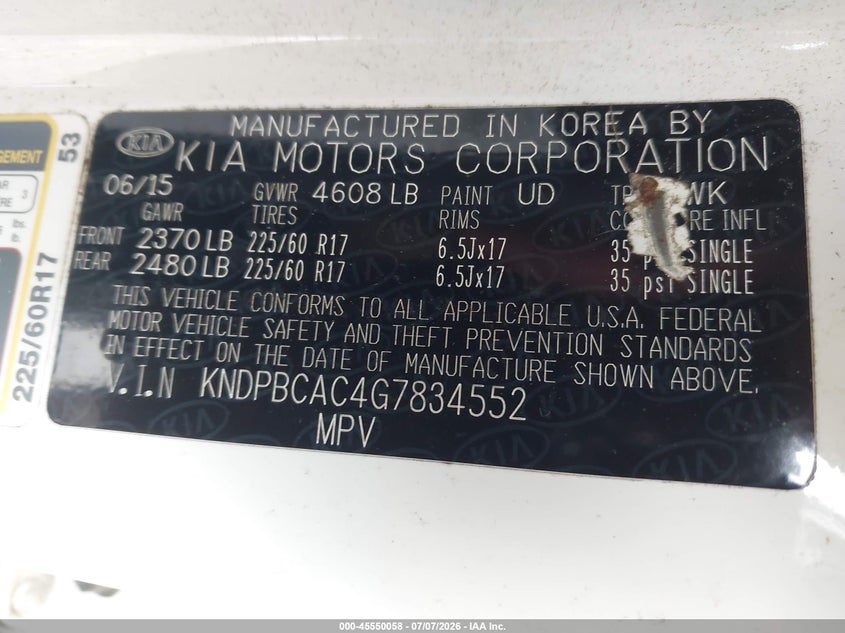 2016 Kia Sportage VIN KNDPBCAC4G7834552 IAAI salvage auction — NORMAL WEAR, Clear (New York), sold $1,000 on 2026-07-14 (photo 9)