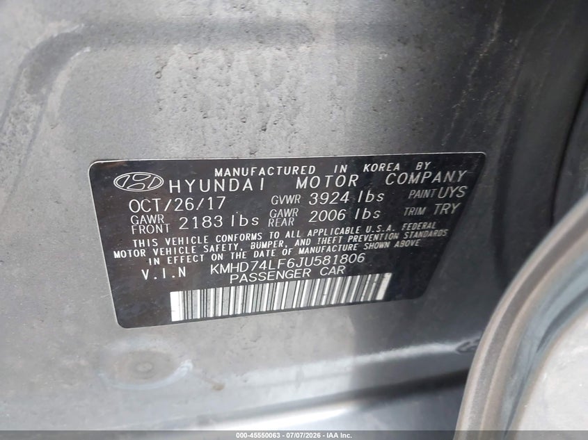 2018 Hyundai Elantra VIN KMHD74LF6JU581806 IAAI salvage auction — REAR END, Salvage (Pennsylvania), sold $2,900 on 2026-07-28 (photo 9)