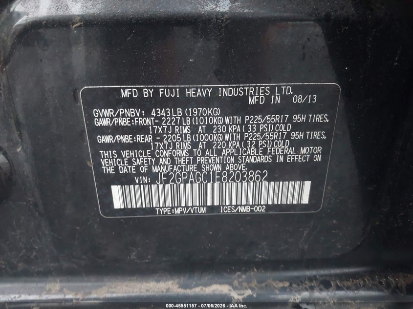 2014 Subaru Xv VIN JF2GPAGC1E8203862 IAAI salvage auction — NORMAL WEAR, Clear (New York), sold $500 on 2026-07-28 (photo 9)