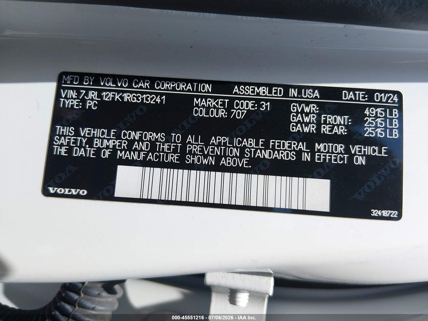 2024 Volvo S60 VIN 7JRL12FK1RG313241 IAAI salvage auction — FRONT END, Wait Title, sold $7,000 on 2026-08-23 (photo 9)