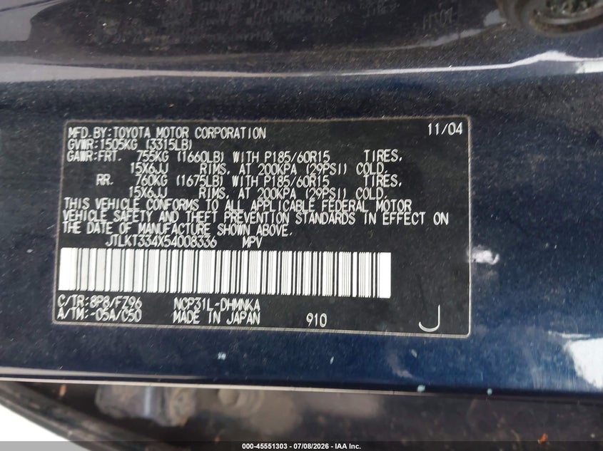 2005 Scion Xb VIN JTLKT334X54008336 IAAI salvage auction — NORMAL WEAR, Clear (Washington), sold $400 on 2026-07-15 (photo 9)