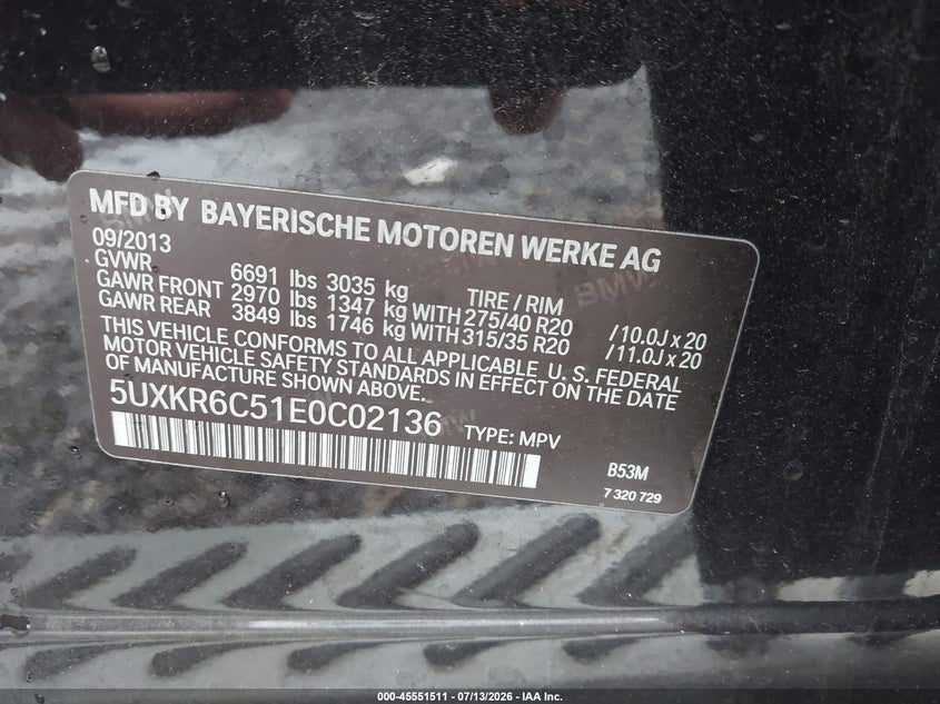 2014 BMW X5 VIN 5UXKR6C51E0C02136 IAAI salvage auction — NORMAL WEAR, Clear (North Carolina), sold $5,250 on 2026-07-24 (photo 9)