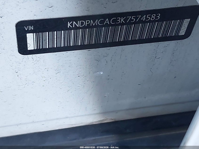 2019 Kia Sportage VIN KNDPMCAC3K7574583 IAAI salvage auction — REAR END, Mv-907A (New York), sold $2,250 on 2026-07-14 (photo 9)
