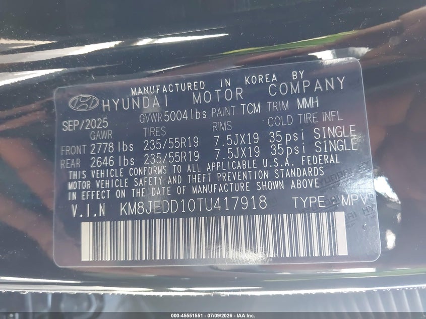 2026 Hyundai Tucson VIN KM8JEDD10TU417918 IAAI salvage auction — RIGHT FRONT, Salvage (North Carolina), sold $14,500 on 2026-07-29 (photo 9)