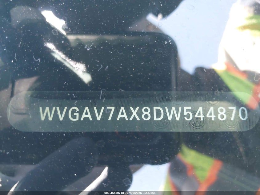 2013 Volkswagen Tiguan VIN WVGAV7AX8DW544870 IAAI salvage auction — LEFT REAR, Salvage (Arizona), sold $25 on 2026-07-28 (photo 9)