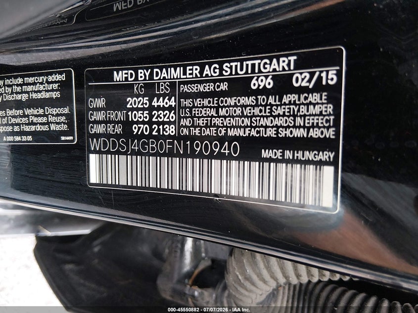 2015 Mercedes-benz Cla-klasse VIN WDDSJ4GB0FN190940 IAAI salvage auction — FRONT END, Salvage (Missouri), sold $1,500 on 2026-08-20 (photo 9)