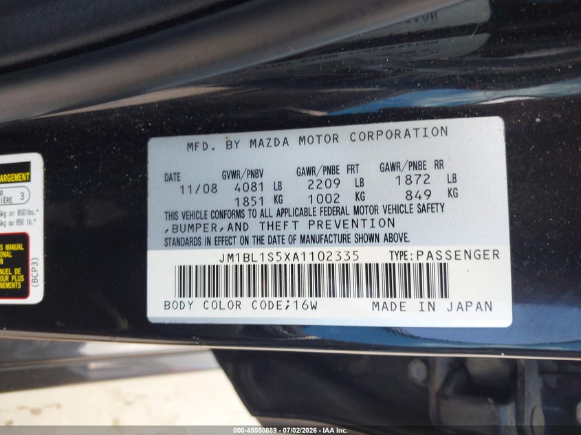 2010 Mazda 3 VIN JM1BL1S5XA1102335 IAAI salvage auction — FRONT & REAR, Original (Texas), sold $1,150 on 2026-07-28 (photo 9)