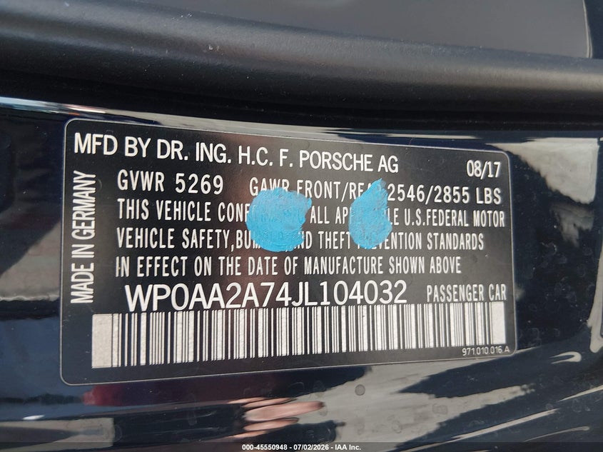 2018 Porsche Panamera VIN WP0AA2A74JL104032 IAAI salvage auction — NORMAL WEAR, Clear (Nevada), sold $19,000 on 2026-07-30 (photo 9)