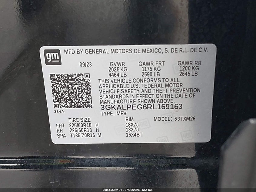 2024 Gmc Terrain VIN 3GKALPEG6RL169163 IAAI salvage auction — REAR END, Enterprise Vehicles Clear Only (Florida), sold $14,700 on 2026-07-30 (photo 9)