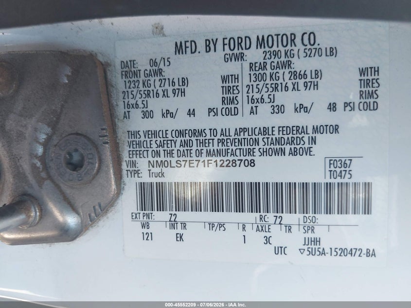 2015 Ford Transit VIN NM0LS7E71F1228708 IAAI salvage auction — FRONT END, Salvage (California), sold $2,150 on 2026-07-22 (photo 9)