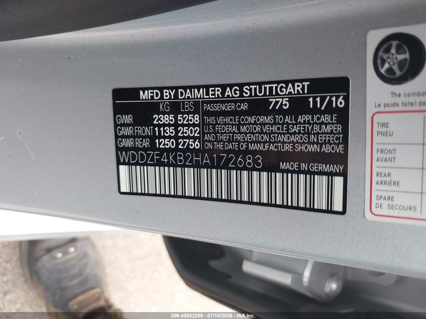 2017 Mercedes-benz E-klasse VIN WDDZF4KB2HA172683 IAAI salvage auction — FRONT END, Salvage (Tennessee), sold $4,550 on 2026-08-05 (photo 9)