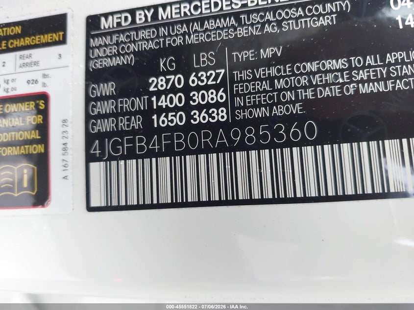 2024 Mercedes-benz Gle VIN 4JGFB4FB0RA985360 IAAI salvage auction — REAR END, Salvage (Texas), sold $32,350 on 2026-07-21 (photo 9)