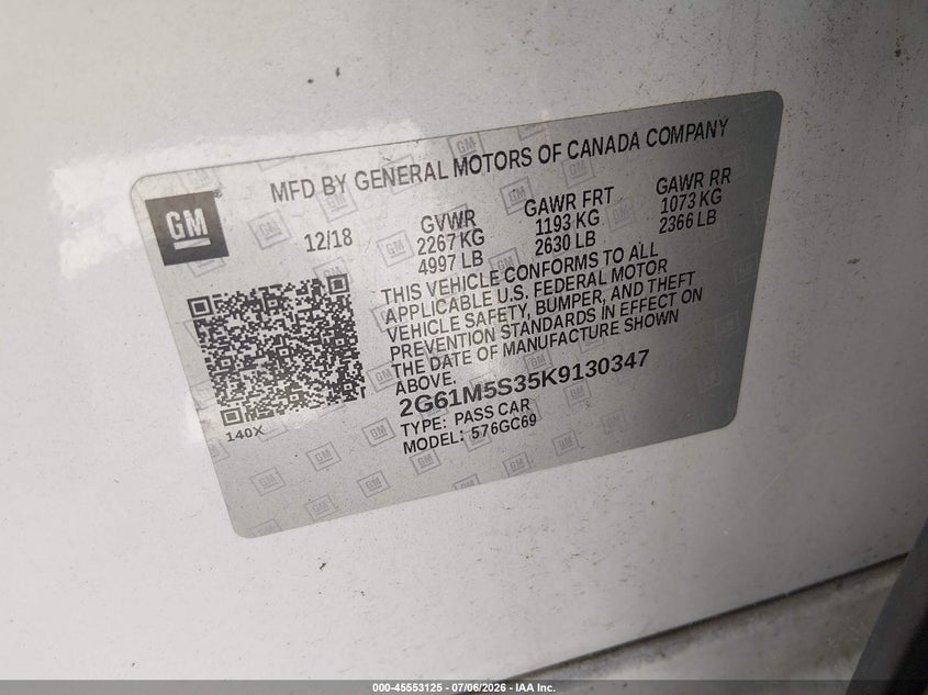 2019 Cadillac Xts VIN 2G61M5S35K9130347 IAAI salvage auction — ALL OVER, Original (Texas), sold $1,675 on 2026-07-29 (photo 9)
