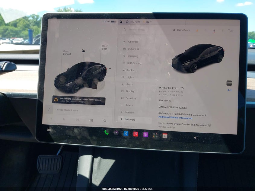 2022 Tesla Model 3 VIN 5YJ3E1EB2NF322758 IAAI salvage auction — FRONT END, Salvage (Idaho), sold $7,100 on 2026-07-22 (photo 7)