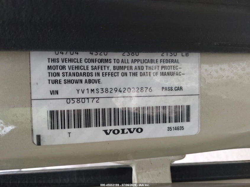 2004 Volvo S40 VIN YV1MS382942022876 IAAI salvage auction — NORMAL WEAR, Clear (Hawaii), sold $125 on 2026-09-08 (photo 9)