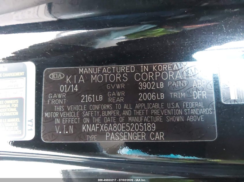 2014 Kia Forte VIN KNAFX6A80E5205189 IAAI salvage auction — REAR END, Salvage Title, sold $225 on 2026-07-29 (photo 9)