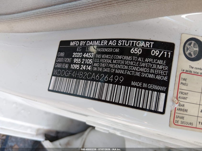 2012 Mercedes-benz C-klasse VIN WDDGF4HB2CA626499 IAAI salvage auction — RIGHT REAR, Salvage (Mississippi), sold $1,800 on 2026-08-05 (photo 9)