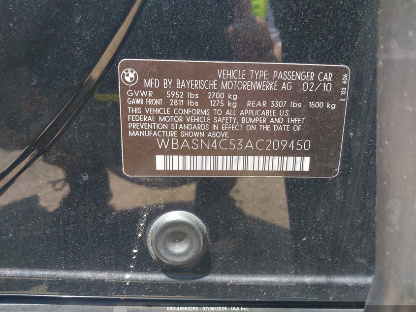 2010 BMW 5 series VIN WBASN4C53AC209450 IAAI salvage auction — RIGHT SIDE, Salvage (Ohio), sold $300 on 2026-07-23 (photo 9)