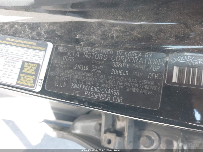 2016 Kia Forte VIN KNAFX4A63G5594898 IAAI salvage auction — NORMAL WEAR, Clear - Dealer Only (California), sold $750 on 2026-07-28 (photo 9)