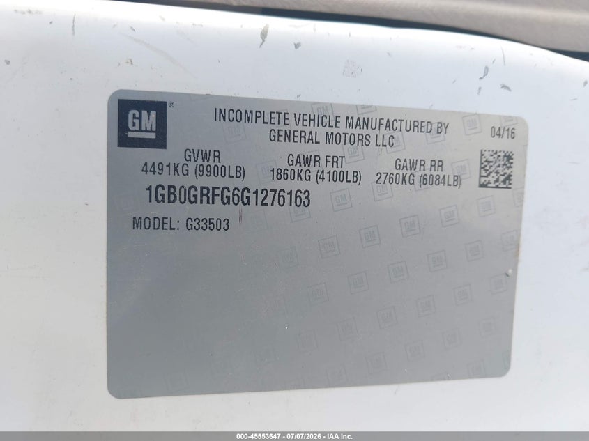 2016 Chevrolet Express 2500 VIN 1GB0GRFG6G1276163 IAAI salvage auction — REAR END, SF97 (California), sold $13,600 on 2026-08-25 (photo 9)