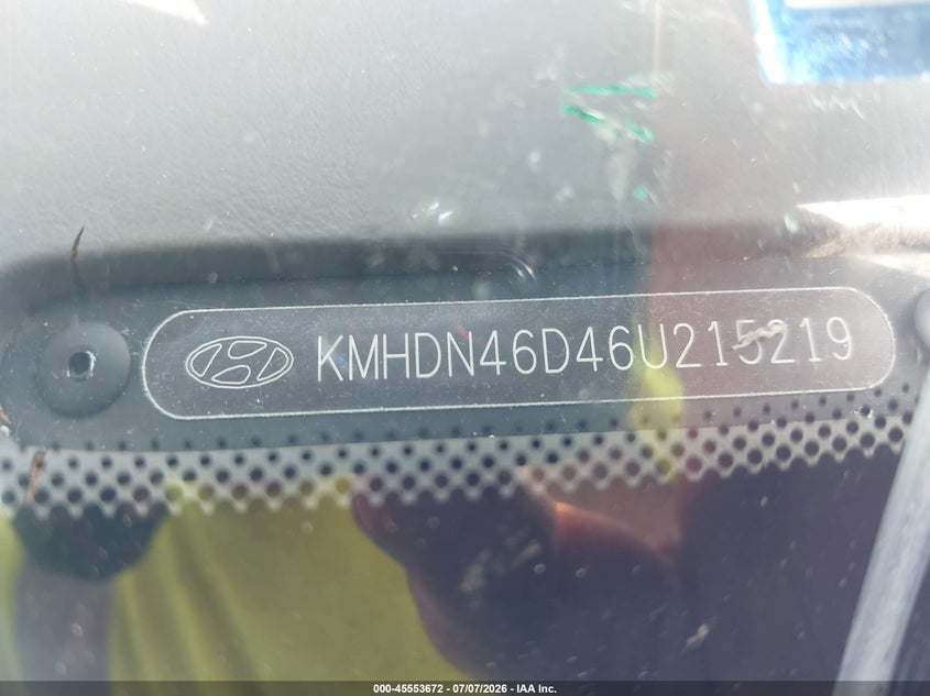 2006 Hyundai Elantra VIN KMHDN46D46U215219 IAAI salvage auction — FRONT END, Salvage (North Carolina), sold $350 on 2026-07-23 (photo 9)