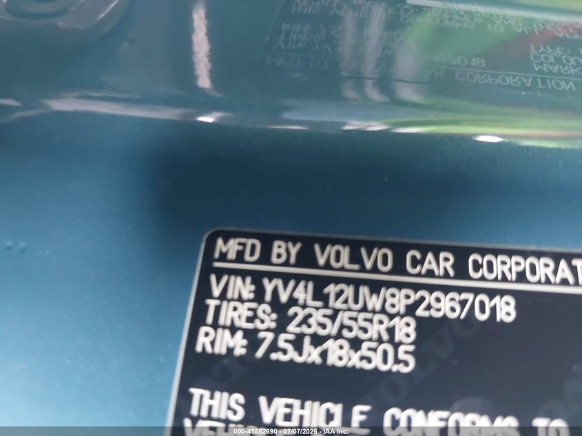 2023 Volvo Xc40 VIN YV4L12UW8P2967018 IAAI salvage auction — FRONT END, Wait Title, sold $7,500 on 2026-08-18 (photo 9)
